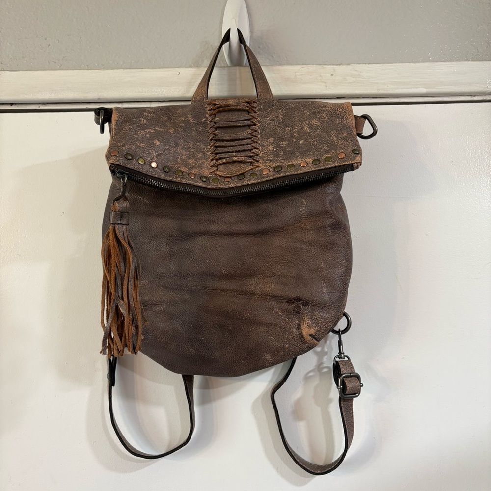 Patricia Nash Luzille Backpack Convertible Shoulder Bag Distressed Stud Fringe